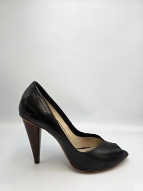 Costume National Black Leather Peep Toe Stiletto Pumps Heels Sz 38 EU, Italy